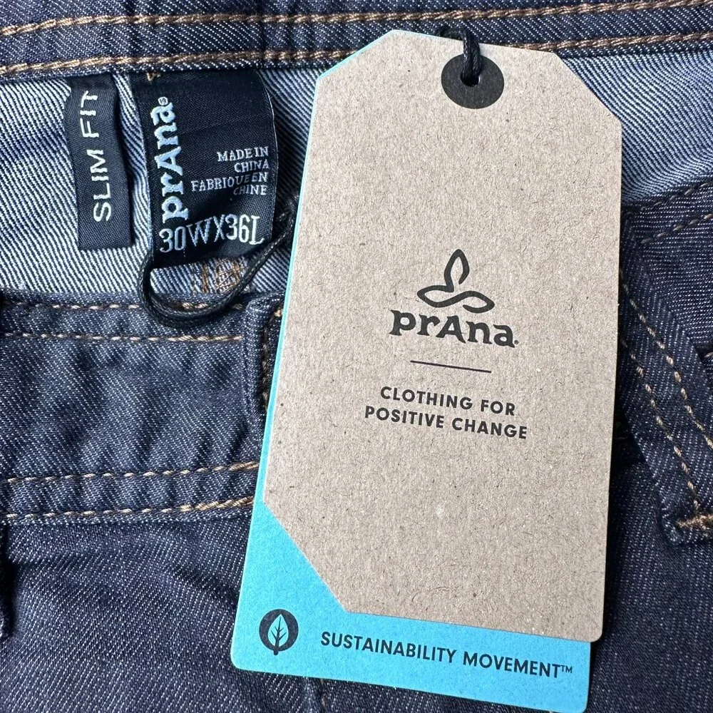 prAna Men's Bridger Slim Fit Straight Leg 5 Pocket Jean, W30 x L36, Denim Blue - Picture 9 of 15